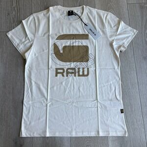 NWT G-Star Raw Mens Beige Short Sleeve Puff Logo T-Shirt Size L $65 retail